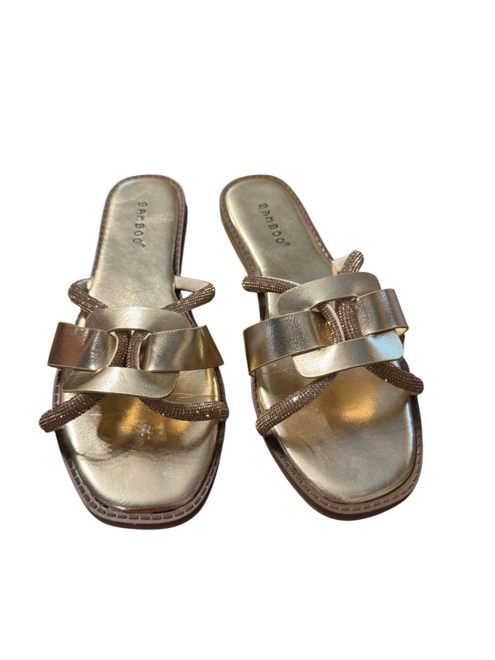BAMBOO Metallic Gold Slide Sandals for Women